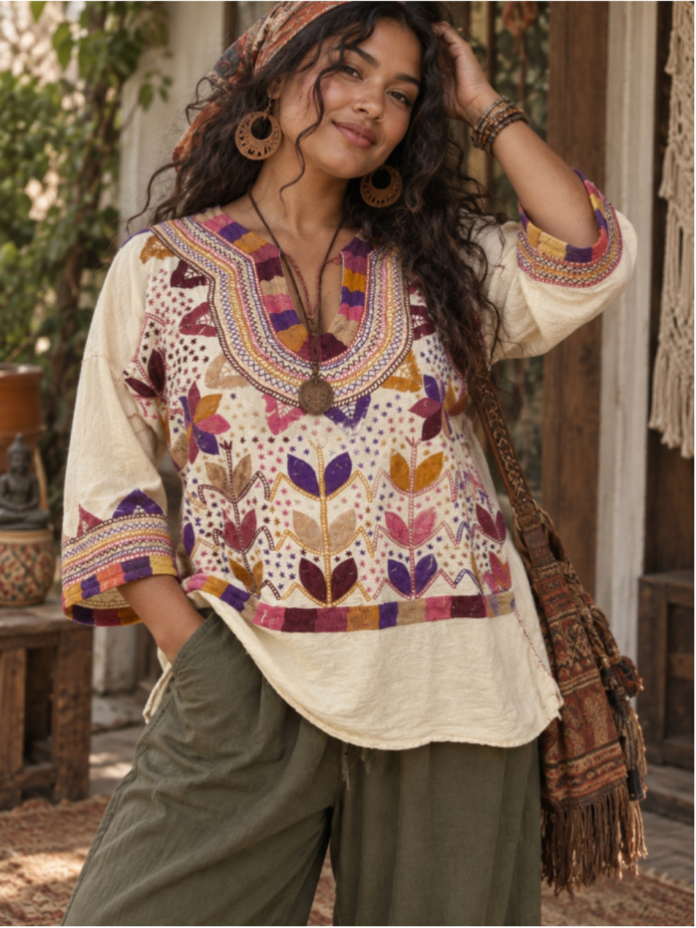 Handmade Milpa Blouse Cornfield Motif Cotton Tunic Top Medium